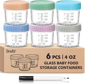 6 pcs Baby Food Storage Containers 4 Oz Small Glass Jars with Lids